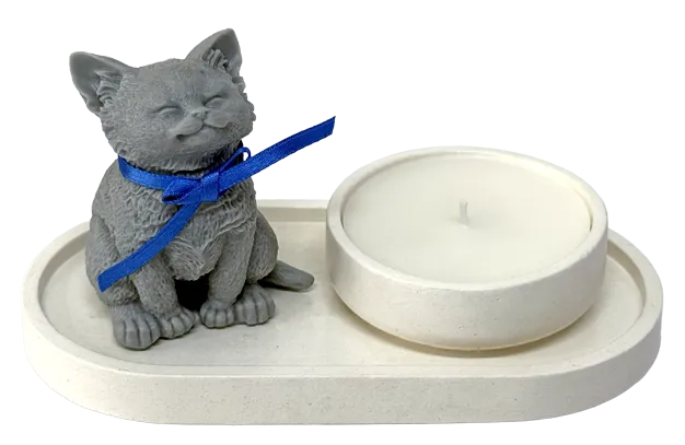 Set decorativo Minino 1 set decorativo minino aromático en cera de soja con figura ornamental y base artesanal para regalo sostenible